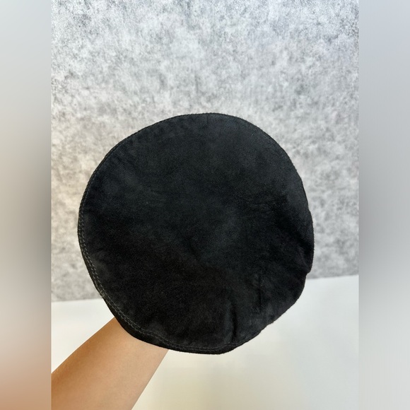COPY - Black Baker Boy Cap with Chain Detail - Genuine Leather Brim